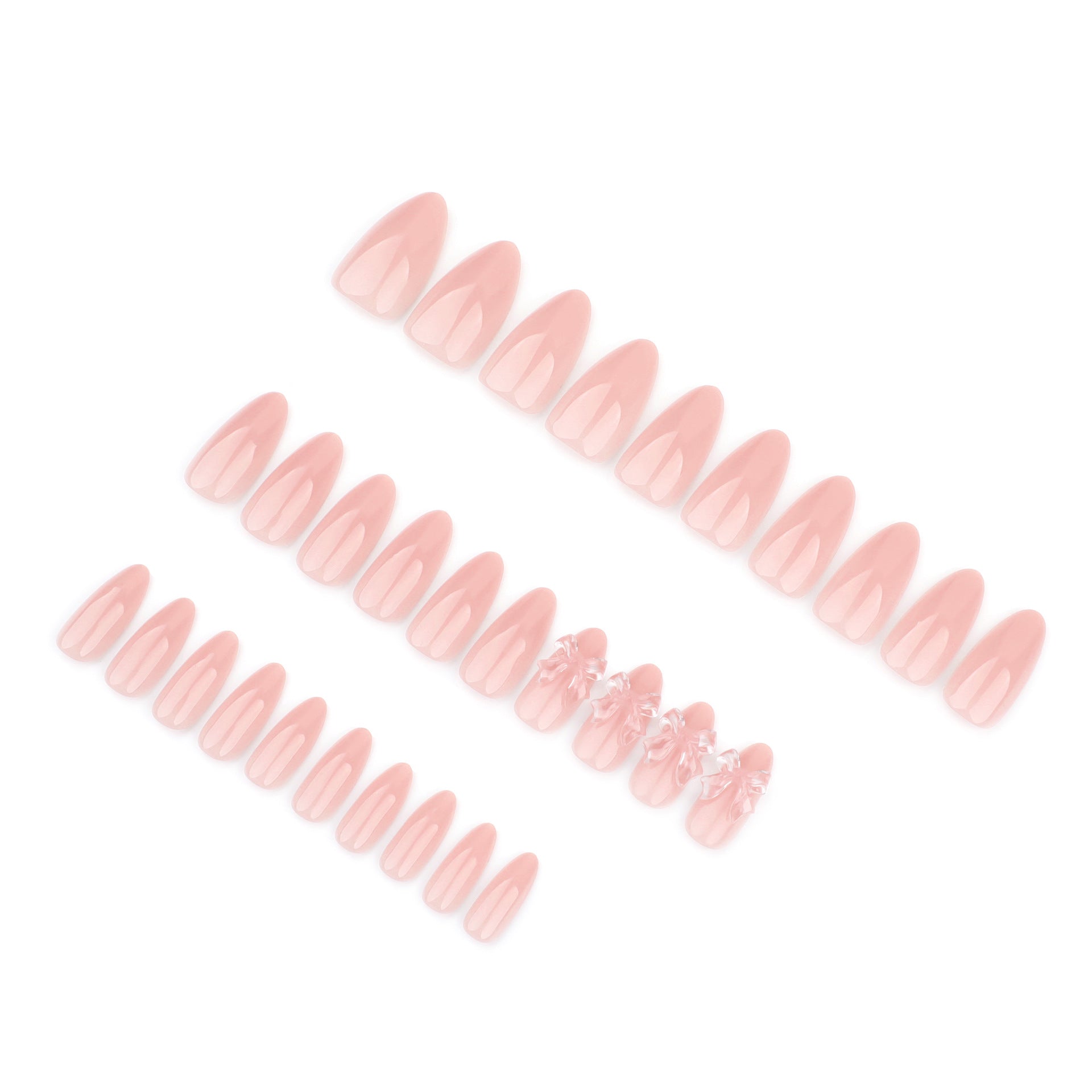 Sweet and pure wind naked pink  advanced sense  three-dimensional point drill ice through bow nail art piece｜365nails