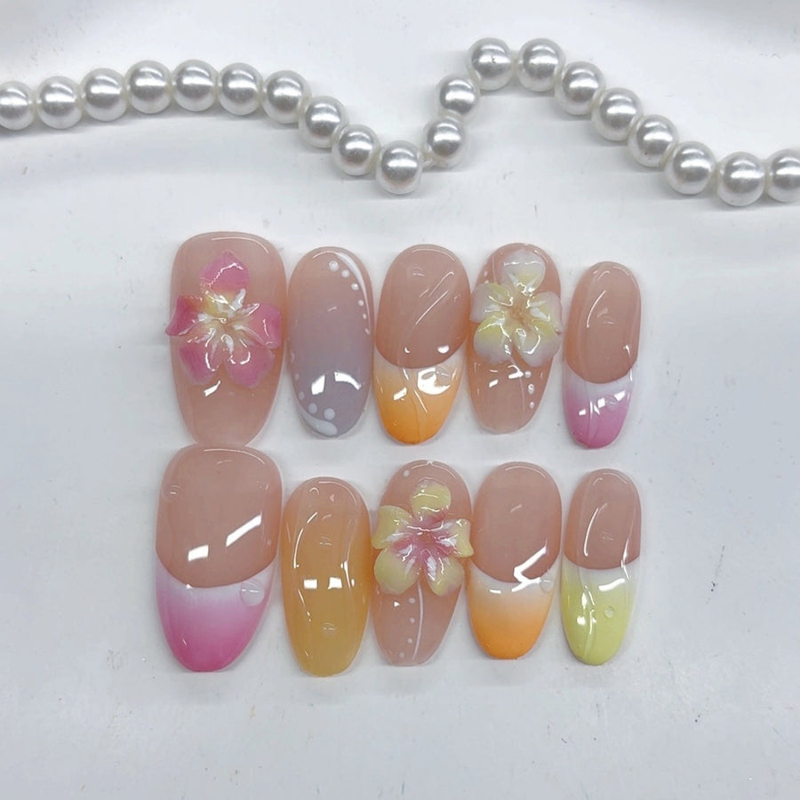 Summer Sorbet: "Pastel Bloom" – Medium Almond Handmade Press On Nails