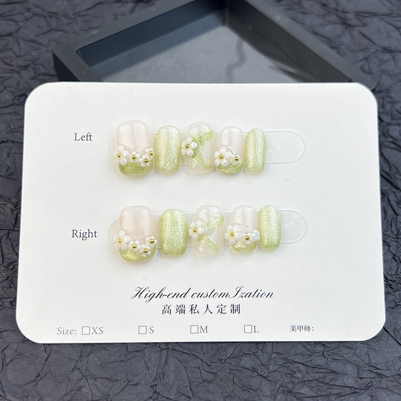 Handmade press-on nails short spring and summer small fresh five-petaled flower nail patch reusable fake nails｜365nails