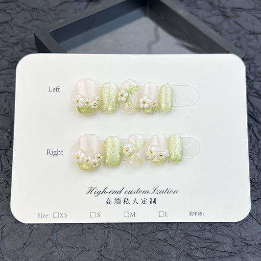 Handmade press-on nails short spring and summer small fresh five-petaled flower nail patch reusable fake nails｜365nails