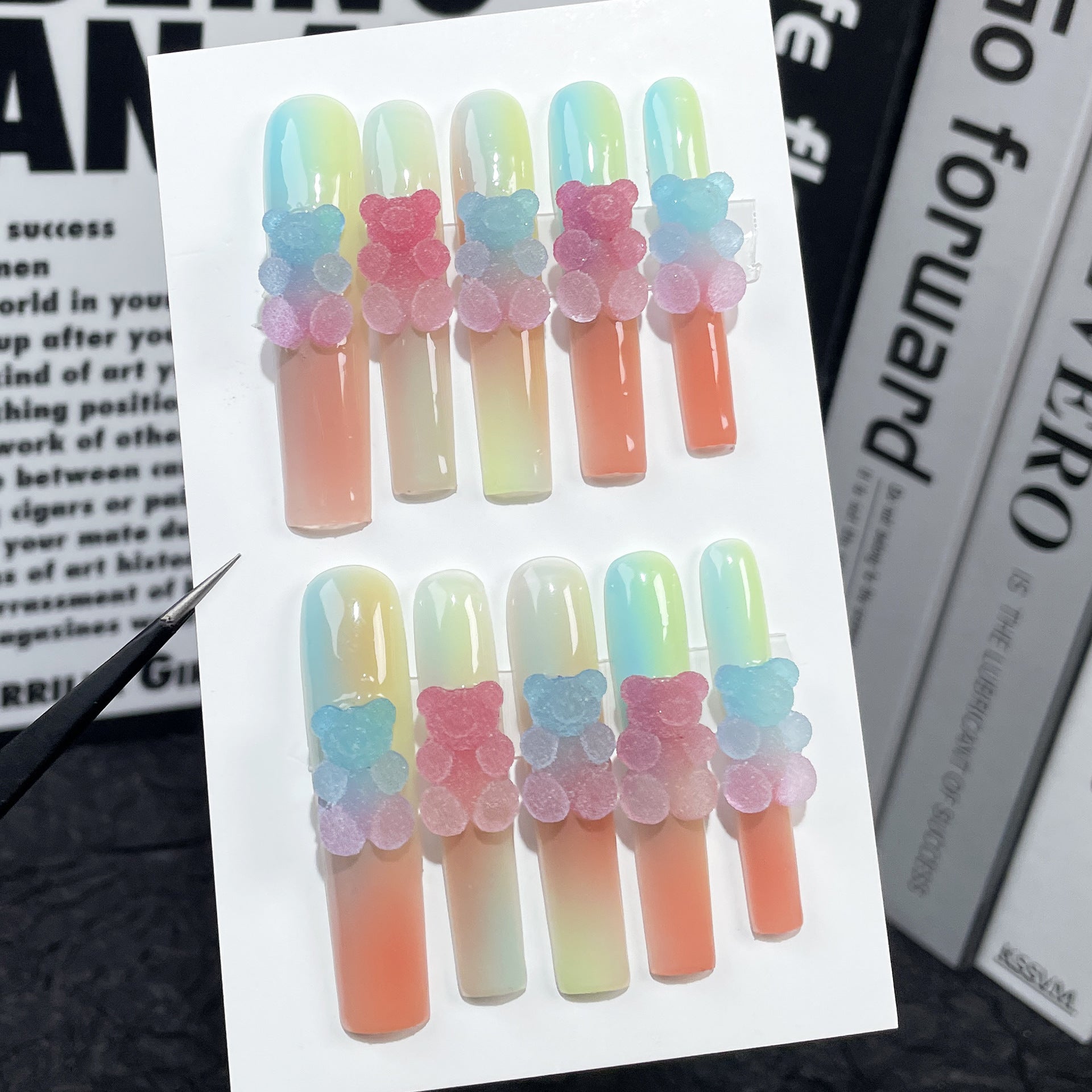 Spray gun multi-color gradual change Handmade press on nails macaron color gummy bear  super long water pipe nail art wholesale｜365nails
