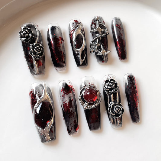 Long-term press-on nails art, blood enchantress goth style dark Handmade Press-on Nails wholesale｜365nails