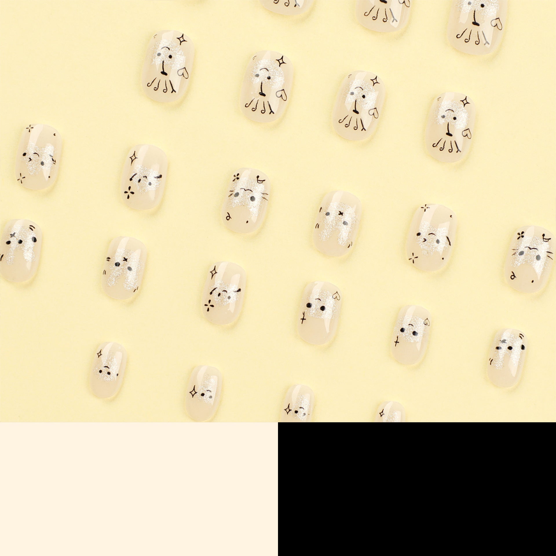 Uñas cortas MINI, uñas a presión, lindas uñas de conejo de dibujos animados, uñas de amor con brillo de estrella, uñas de pieza, uñas de pieza, venta al por mayor｜365nails