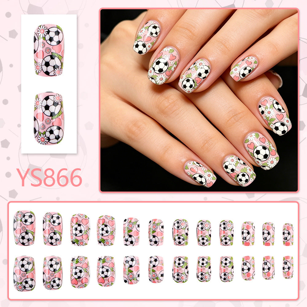 Copa do Mundo Unhas Postiças Coração Floral Rosa Fofo (Doce/24unidades/Oval)
