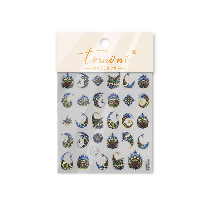 Peacock Feather Enamel Collection: "Oriental Splendor" – 3D Embossed Nail Sticker