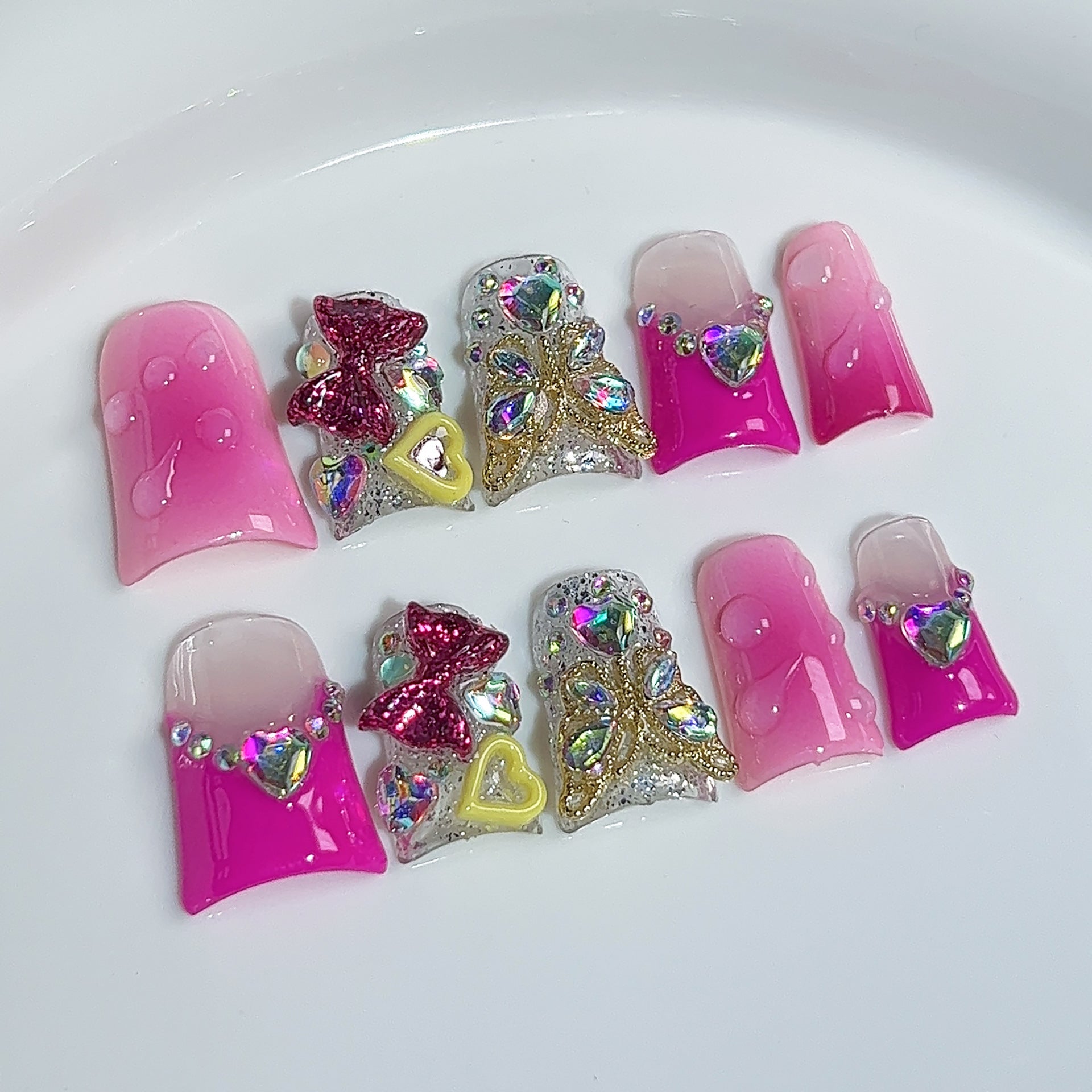 Unhas bico de pato transparentes com blush francês, unhas postiças fofas e com gotas de água, atacado de fábrica｜365nails