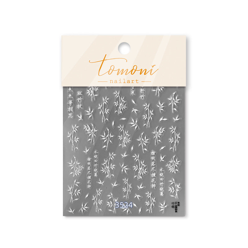 Ink Bamboo Nail Stickers – 5D Embossed Chinese Calligraphy Set