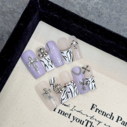 Europe and the United States wear nails, high-end sweet and cool Spice Girls wind alloy cross gradient zebra pattern flame wear nails | 365nails