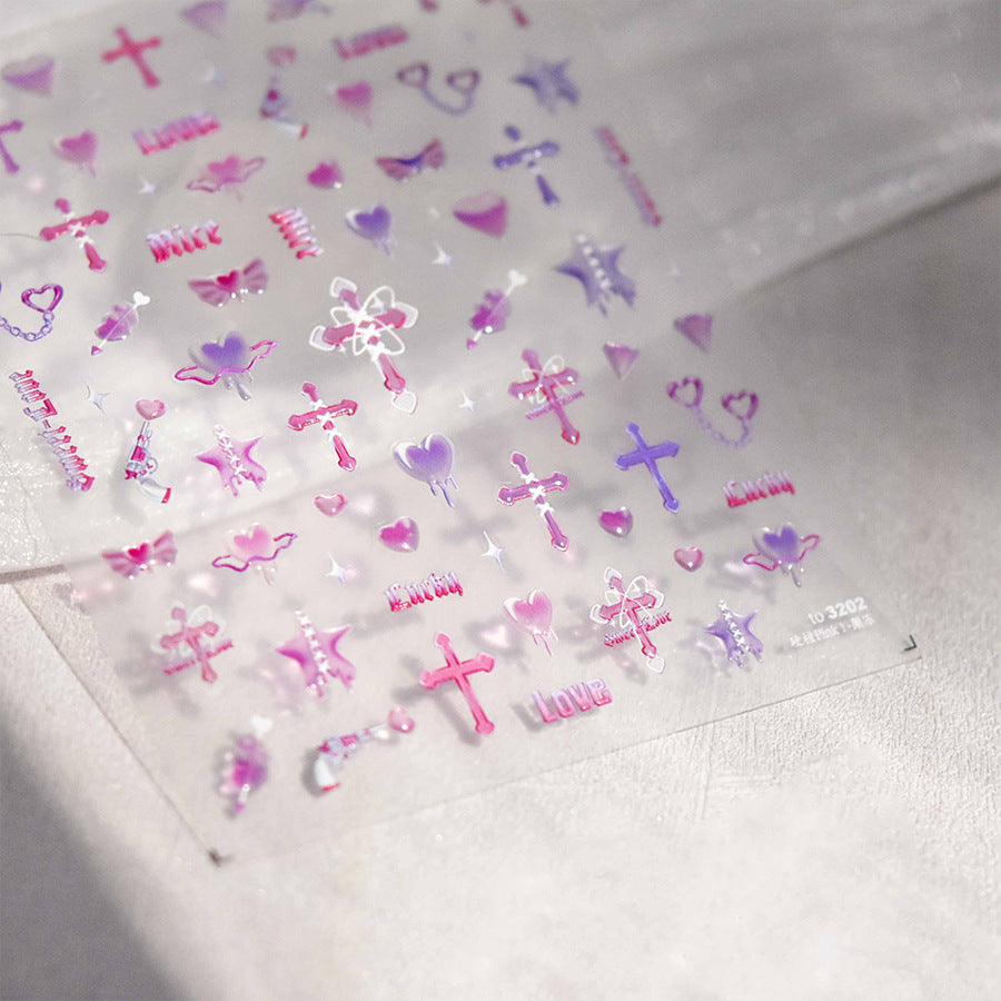 365nails: "Jelly Pink Cross Heart" – nail art stickers