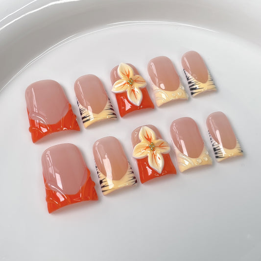 Unhas de bico de pato transparentes, arte de unha em relevo francês 3D, escultura tridimensional, unhas postiças doces e descoladas, unhas postiças puras feitas à mão｜365nails
