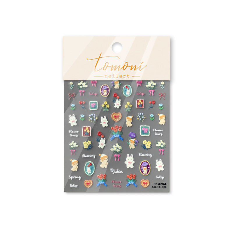 Cute Rabbit & Tulip: "Spring Fairy Tale" – 3D Embossed Nail Sticker