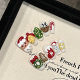 Cute 3D Christmas Press‑On Nails – Santa, Wreath & Gingerbread Short Design
