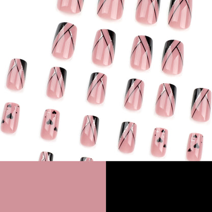 Wear nail pads wholesale French bevel nail glitter love fake nails short square European square fake nails wholesale｜365nails