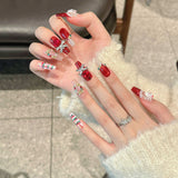 Luxury Santa Christmas Press‑On Nails – Red Plaid & Bow Design