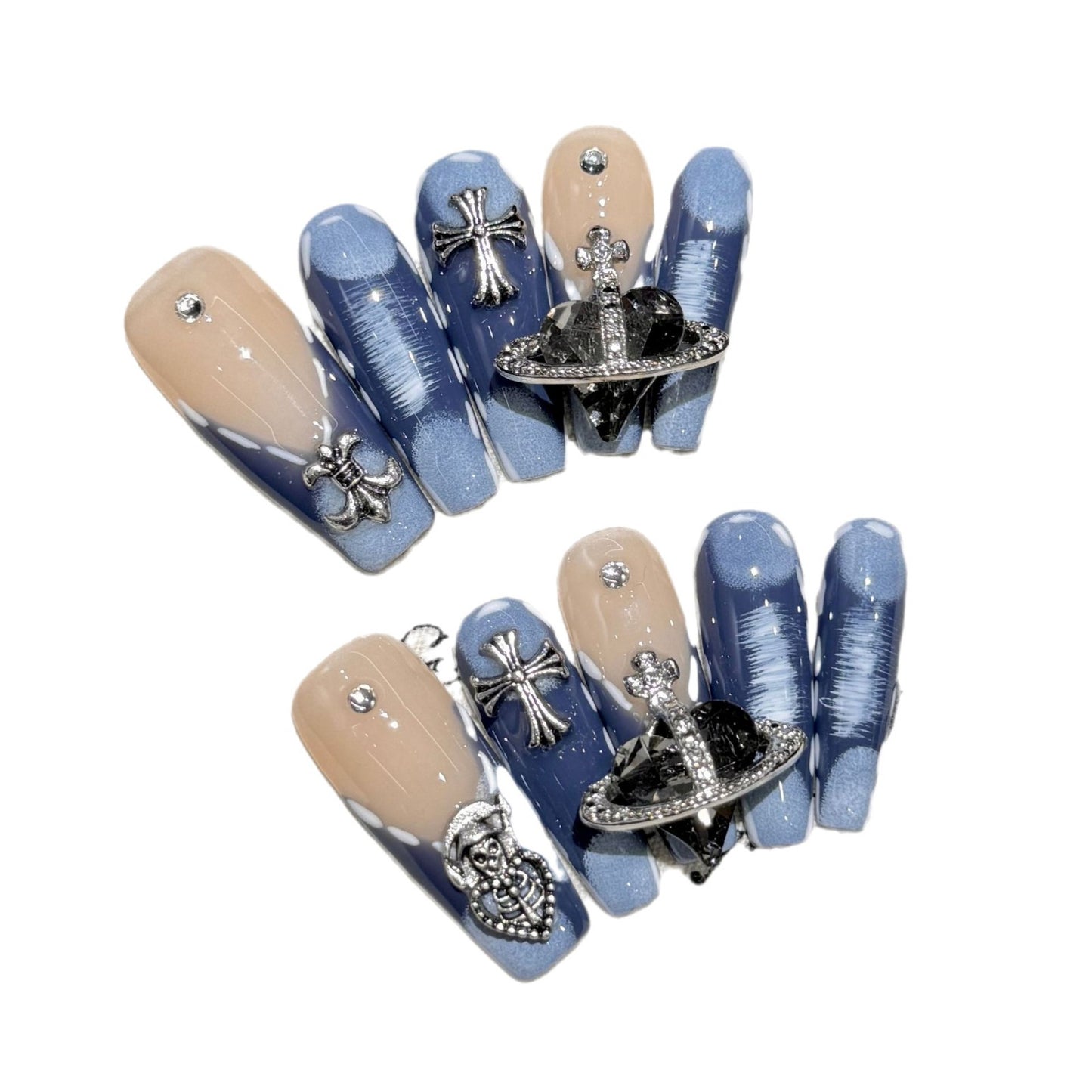 Sweet and cool style, pure handmade nails, personalized chain, cross, nail art temperament, medium and long nail stickers | 365nails