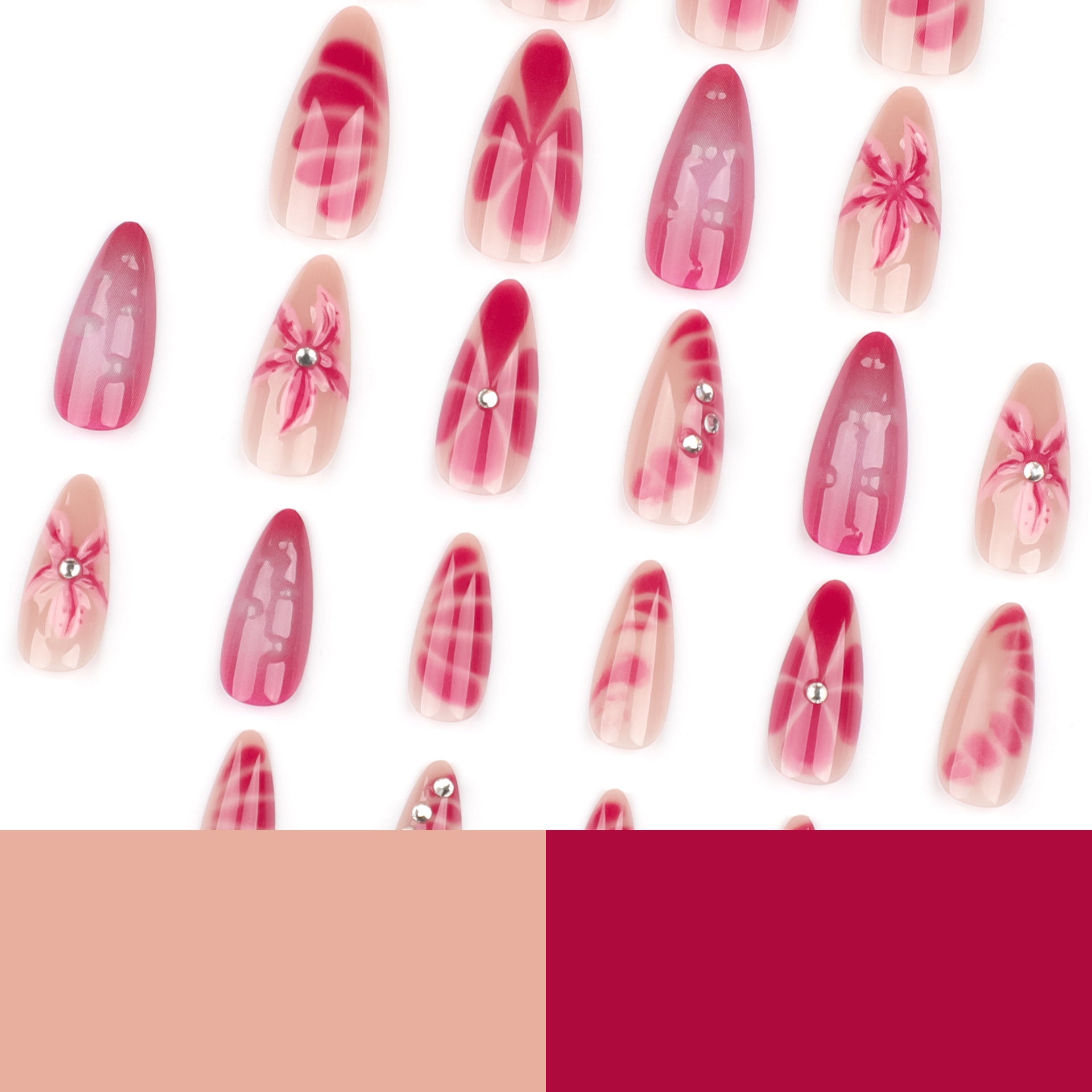 Cross-border babes wear nail pads, hot-selling fake nails in foreign trade, 3D point drill fake nails, fake nails.