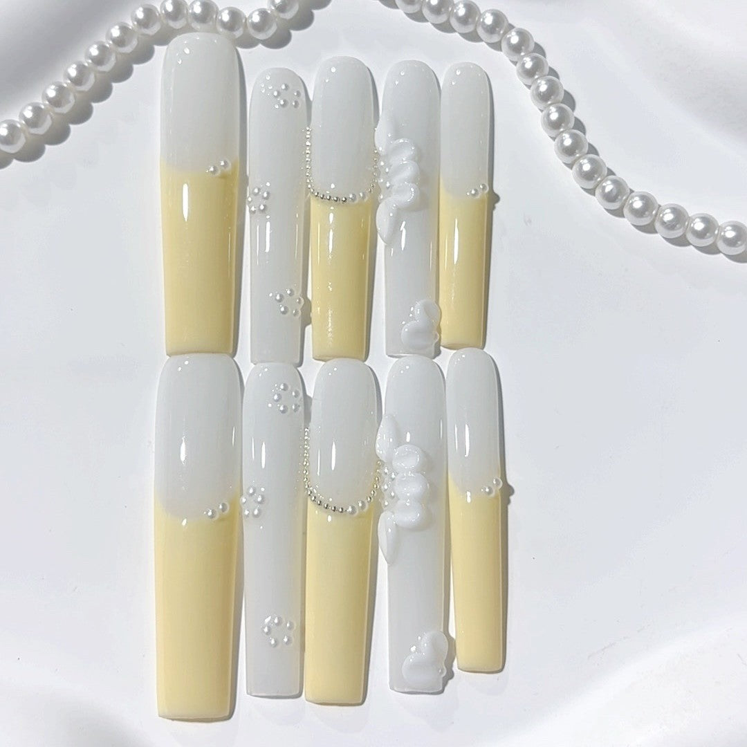 Ivory Yellow Pearl Minimal Press On Nail Set