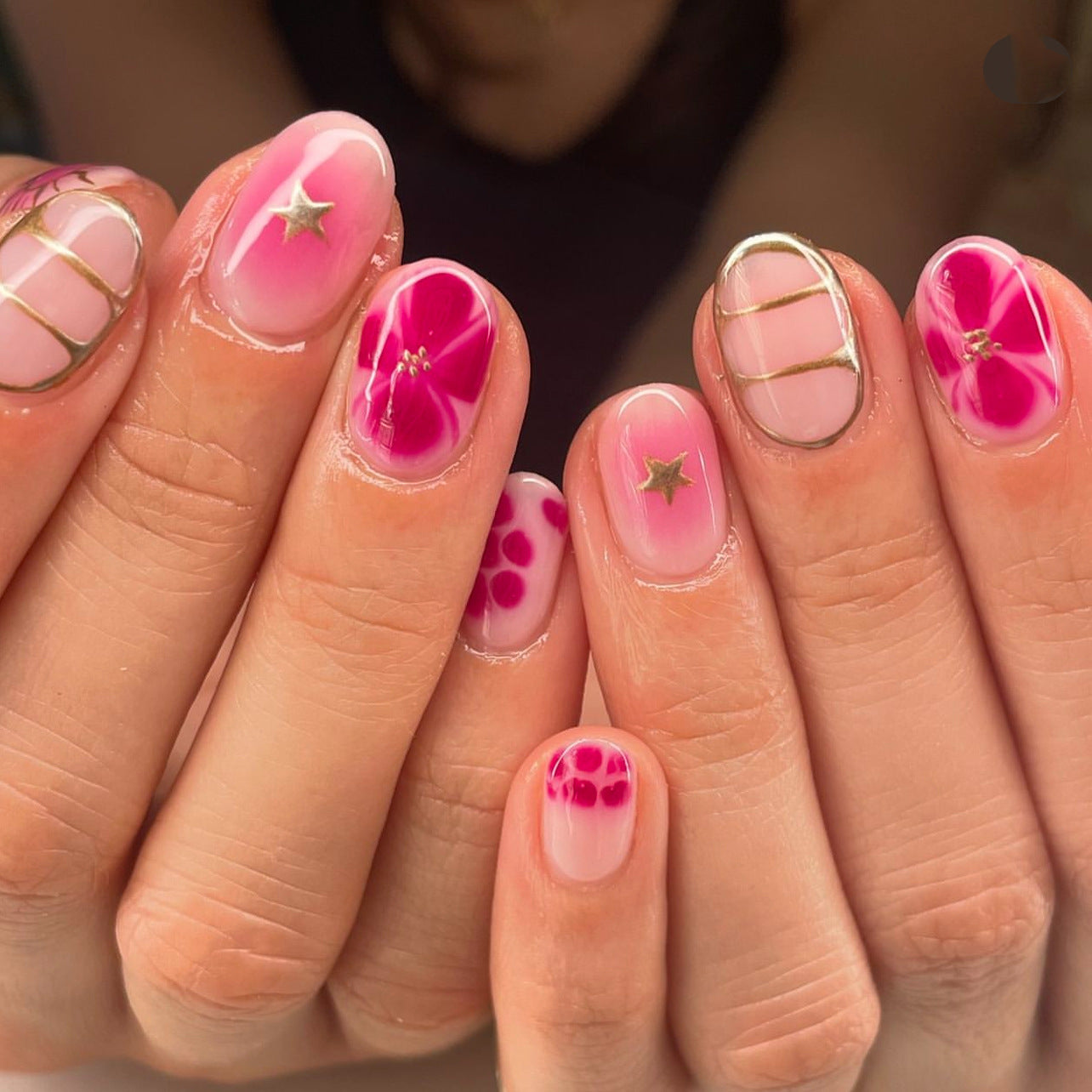 short round manicure flower star  press on nails removable nail wholesale｜365nails