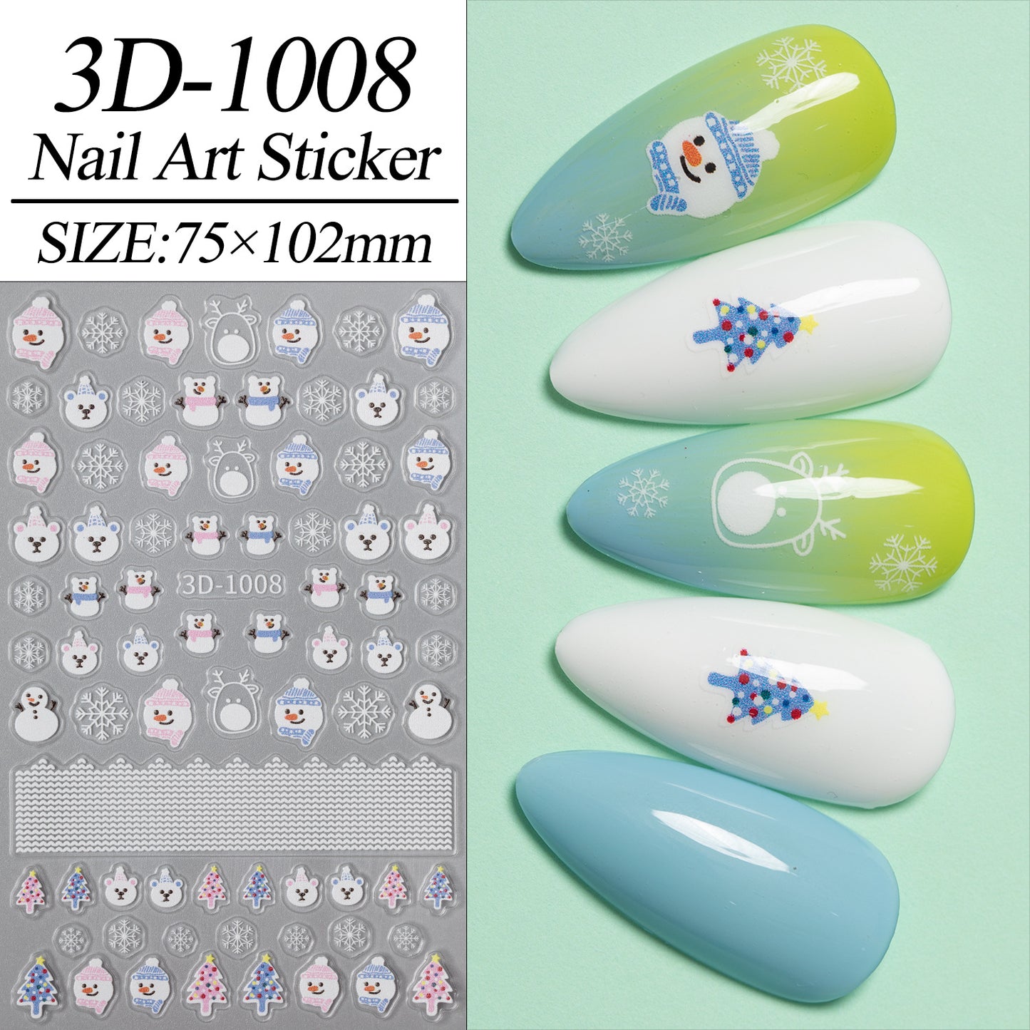 Christmas Series Nail Art Sticker Flat Belt Adhesive Christmas Snowman Elk Nail Sticker Ornament 3D