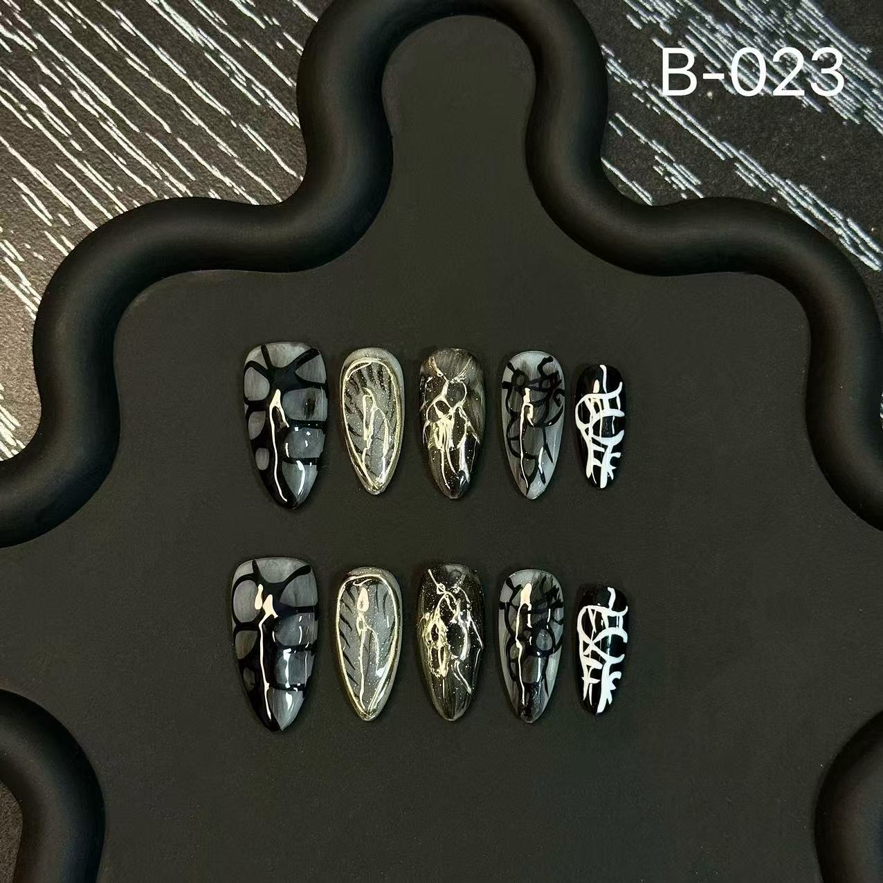 365nails: "Obsidian Bones" – 3D Skeleton & Web Handmade Long Coffin Nails