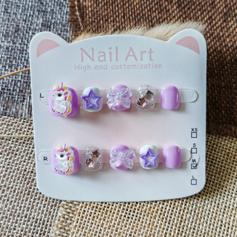 365nails: "dreamy starlight unicorn" – short round handmade kids press-on nails