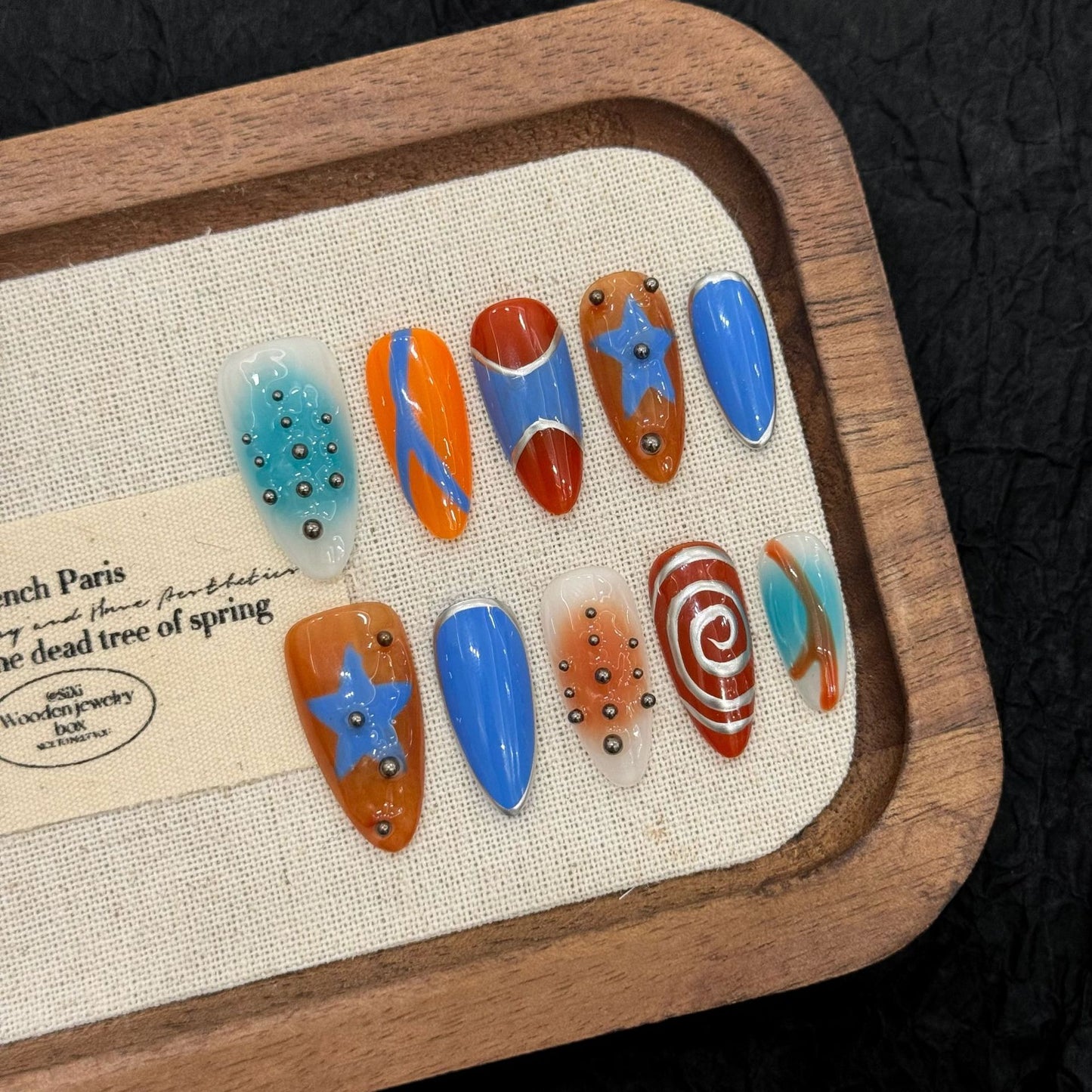 Ocean Orange Blue Retro Artistic Press On Nails