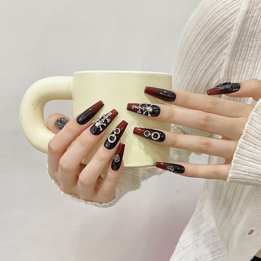 Purely handmade press on nails retro dark wind Kroxin nail art metal cross removable light therapy nail art sticker | 365nails