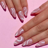 Unhas postiças francesas simples com impressão pop Sense, unhas removíveis e finalizadas ｜365nails
