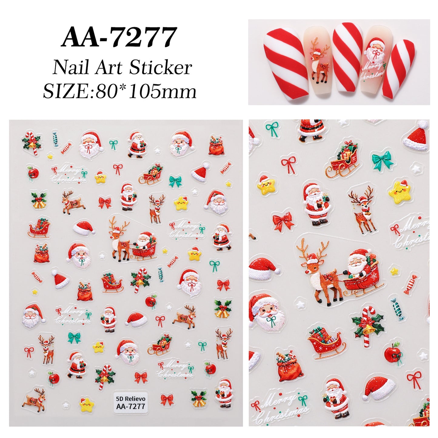 Original Christmas Nail Art Sticker 5D Embossed Three-dimensional Happy Christmas Elements DIY Nail Sticker Ornament AA