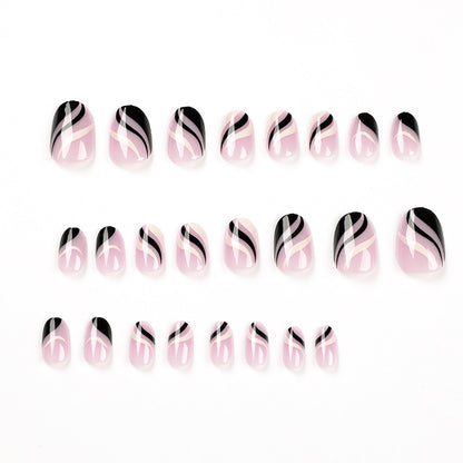 Press on armor, French simple black and white wavy lines Press on armor, short nails art Press on nails press on nails｜365nails