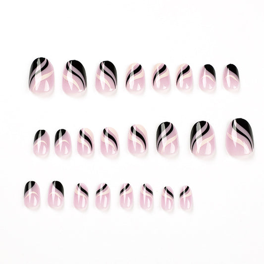 Press on armor, French simple black and white wavy lines Press on armor, short nails art Press on nails press on nails｜365nails