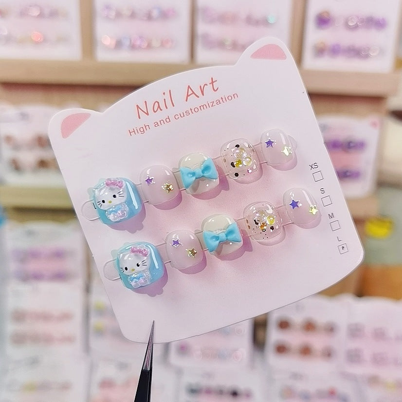 藍色蝴蝶結 Hello Kitty 兒童穿戴甲套組