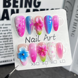 Handmade Press-on Nails 3D Three-dimensional Carved Blush Nail  Contrast Color Almond Nail Wearable Fake Nails｜365nails