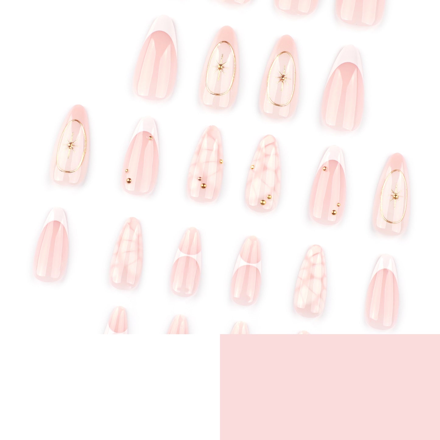 3D Bohemian French White Short Almonds press-on nails