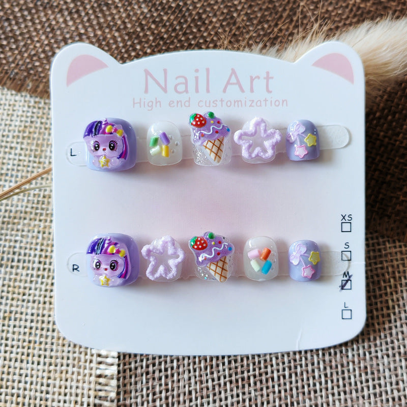 365nails: "purple star pony" – short round handmade kids press-on nails
