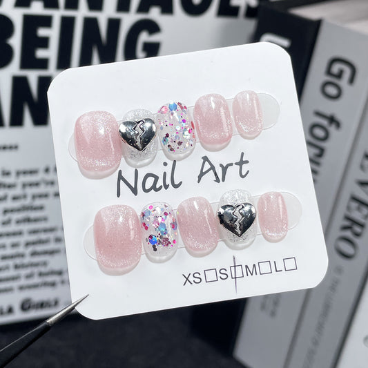 Simple cat eye handmade press-on nails summer fresh small short nail sticker｜365nails
