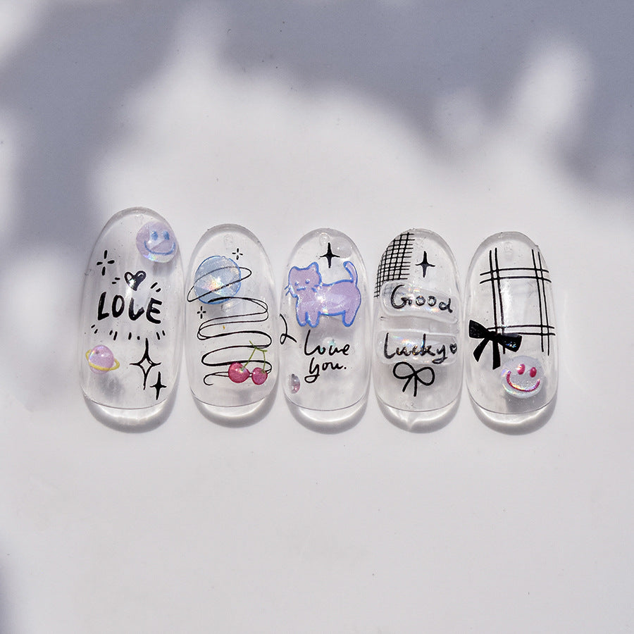 Cool Black Cat Shell Light Collection: "Edgy Black Cat & Shell Light" – 3D Embossed Nail Sticker