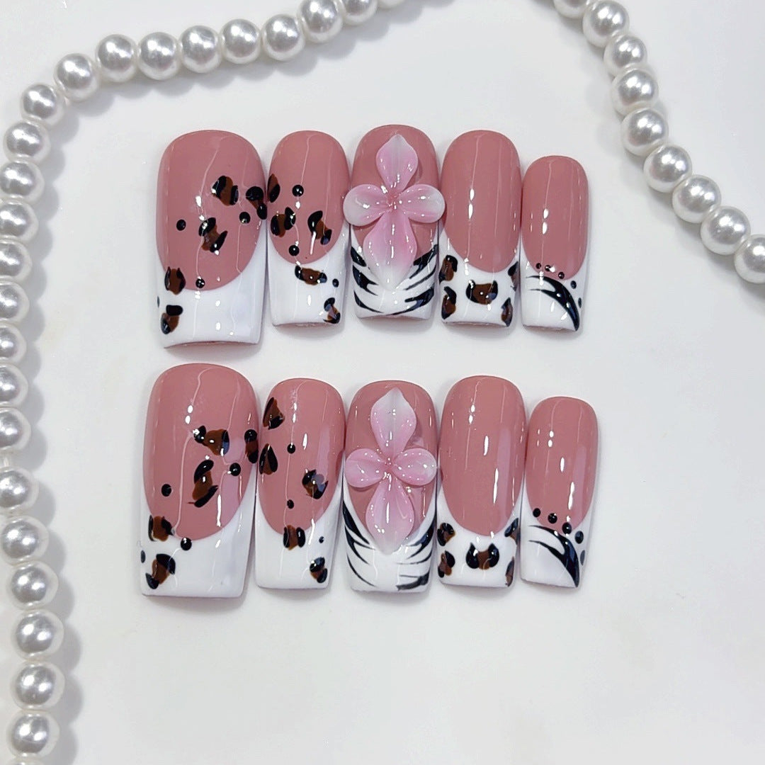Wild Floral Leopard: "Pink & Animal Print" – Square Press-On Nails