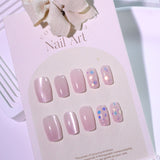 Naked pink cat eye flash short square press-on nails