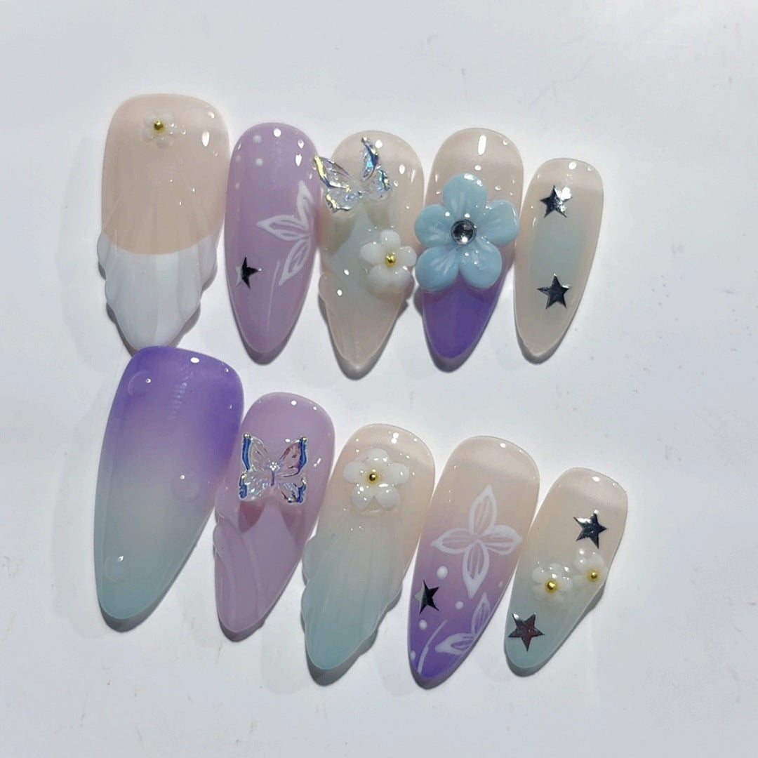 Sussurro do Oceano: "Maré Lavanda" – Unhas Postiças de Amêndoa