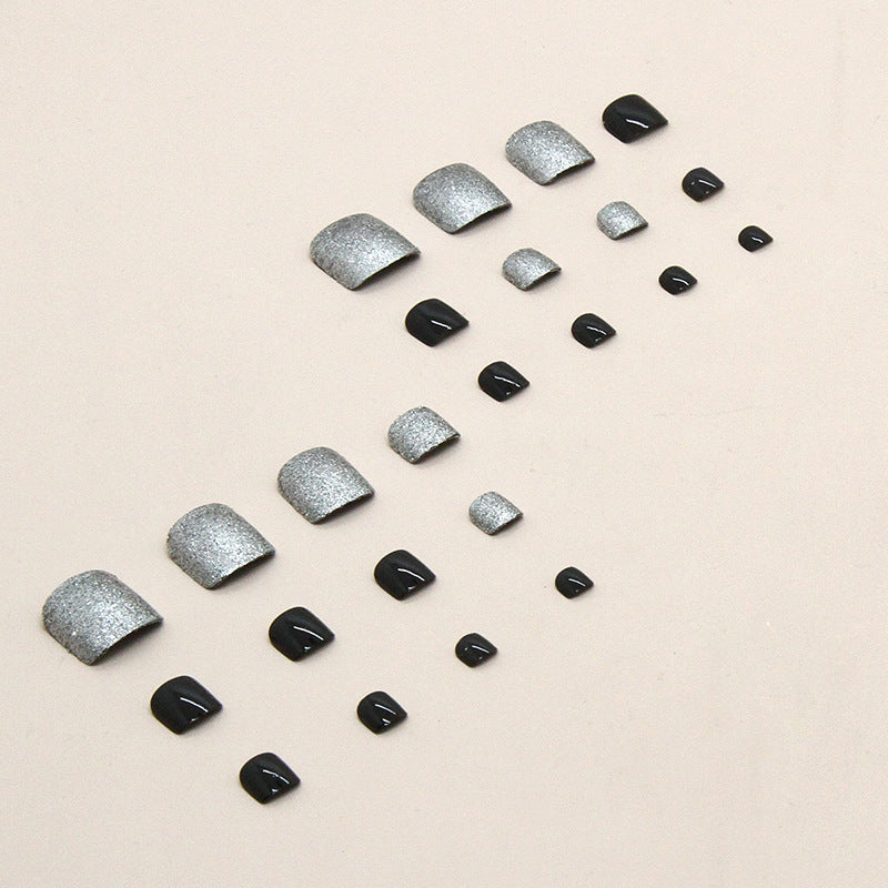 White, sweet and cool, black solid color manicure, flash silver, special fake  for press-on nails feet, Press-on toenails ｜365nails