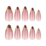 Pink Glossy Nails with Metallic Gold French Tips