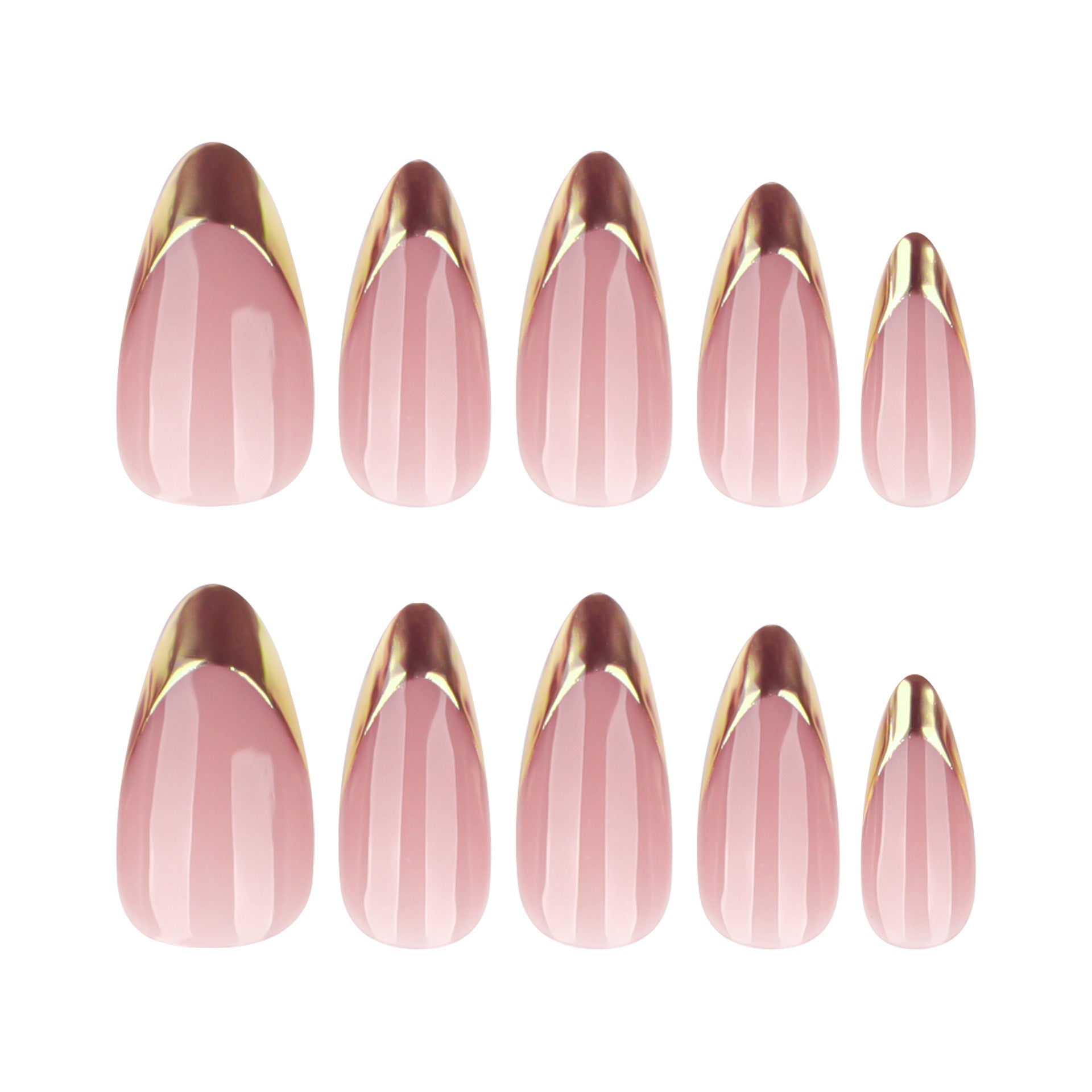 Pink Glossy Nails with Metallic Gold French Tips