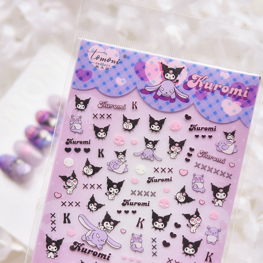Personagem e Coração Kuromi: "Sonho Púrpura da Kuromi" – Adesivo de Unha 5D em Relevo