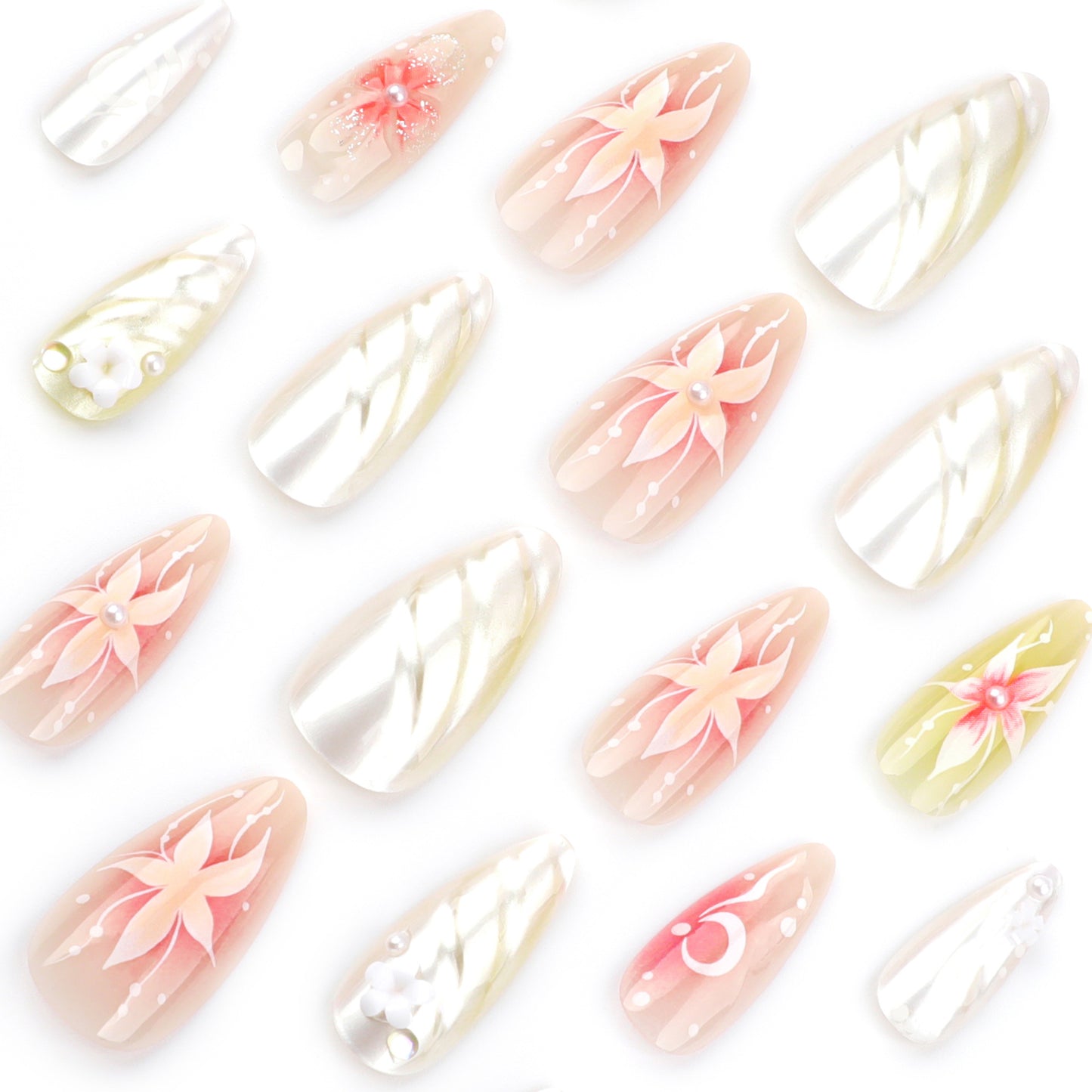 Elegant and gentle press-on nails three-dimensional pearl diamond nail patch removable nail 3D flower fake nail wholesale｜365nails