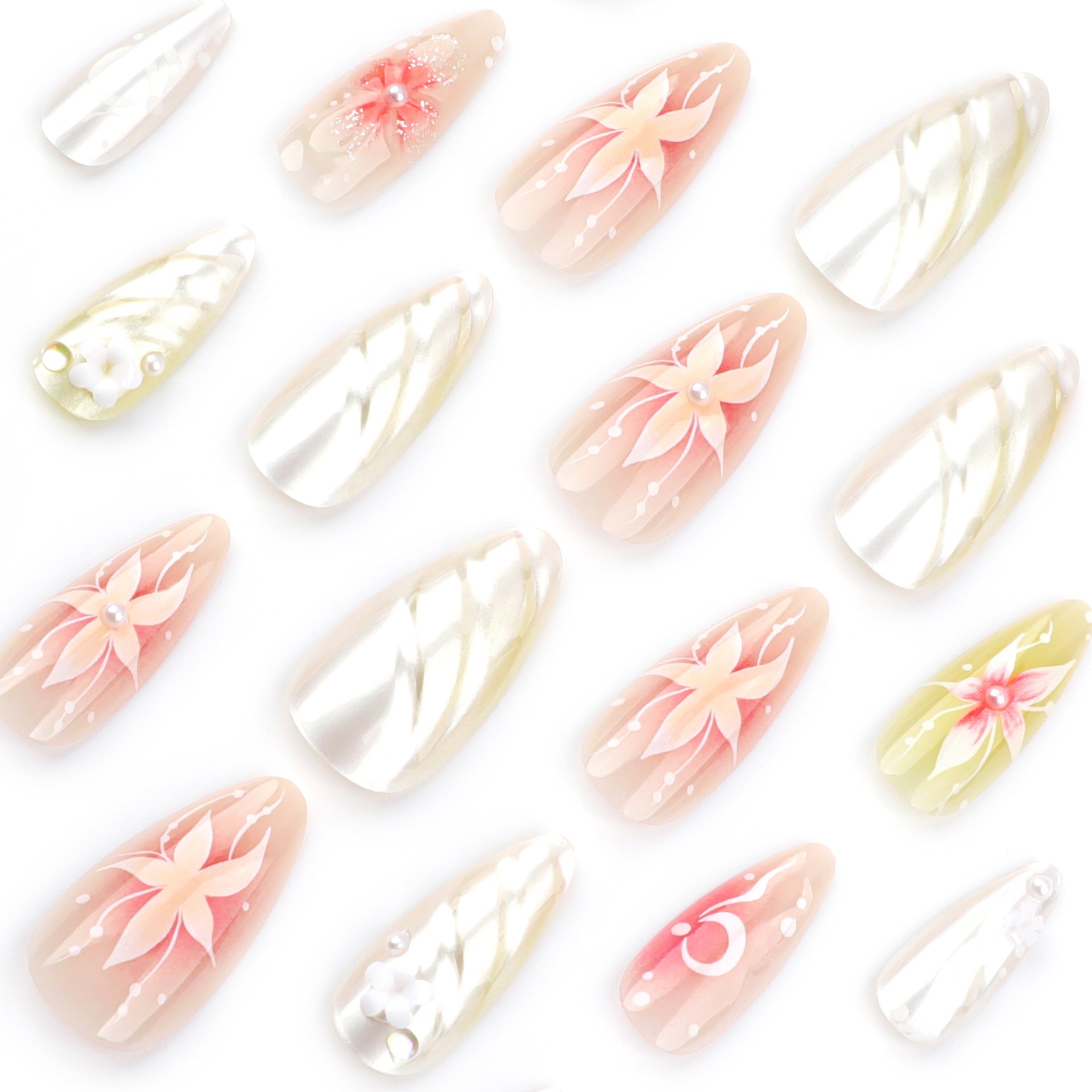 優雅柔美穿戴甲 立體珍珠鑽石甲貼 可拆卸 3D花朵假甲 批發｜365nails
