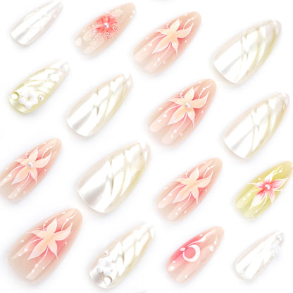 Elegant and gentle press-on nails three-dimensional pearl diamond nail patch removable nail 3D flower fake nail wholesale｜365nails