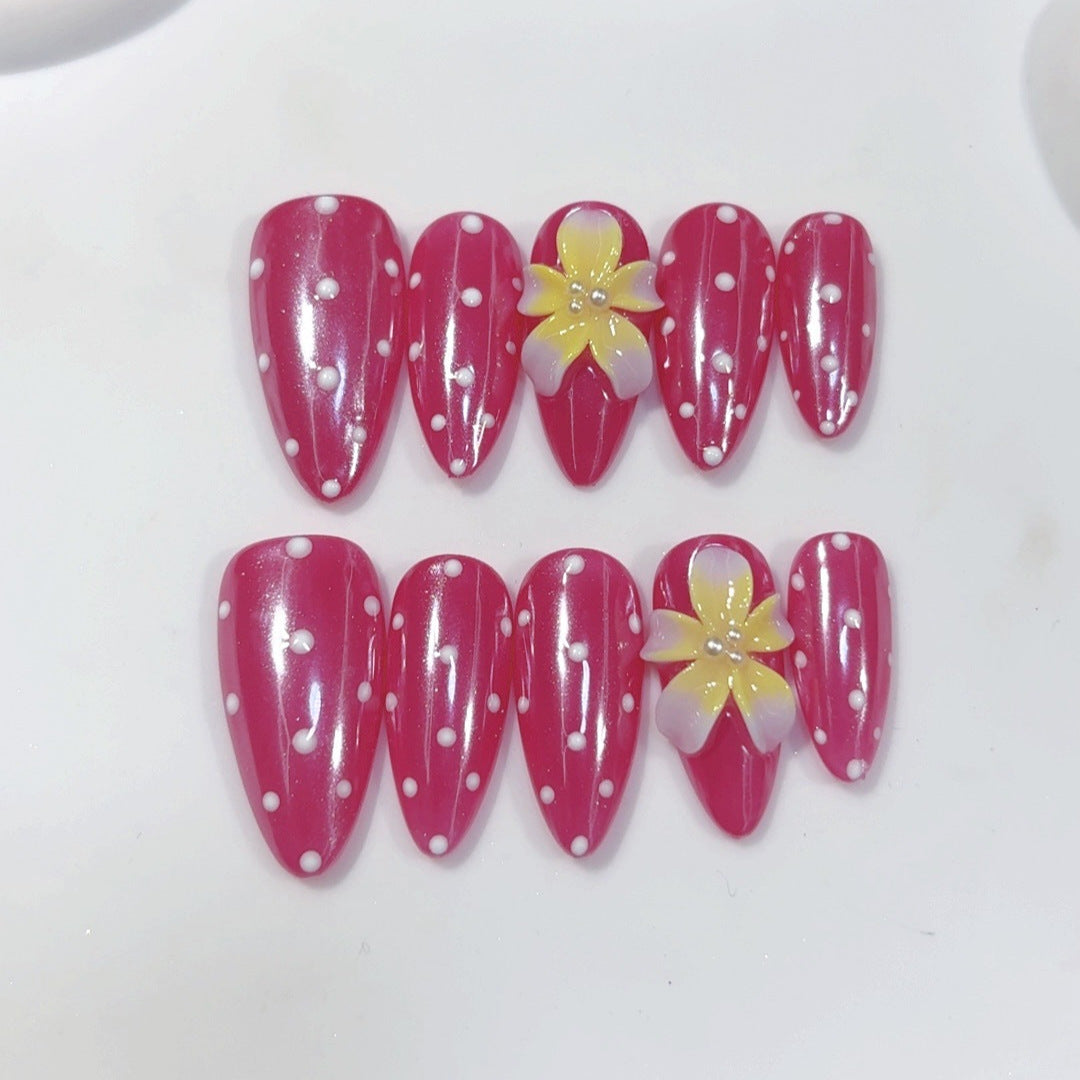 Pink Blossom: "Polka Dot & Floral" – Almond Press-On Nails