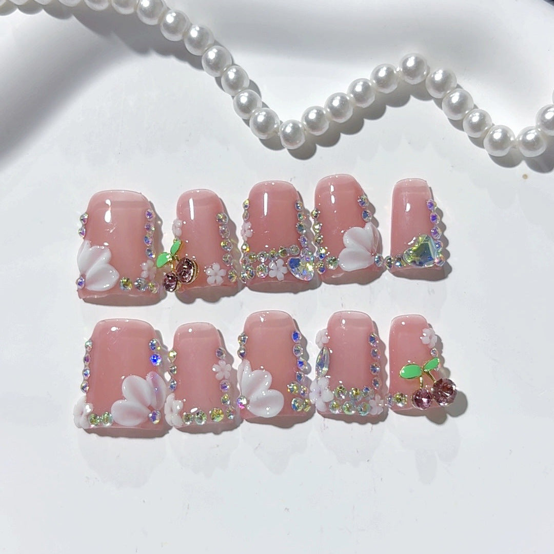 Cherry Blossom Gala: "Blossom Cherry" – Unhas Postiças Curtas Quadradas