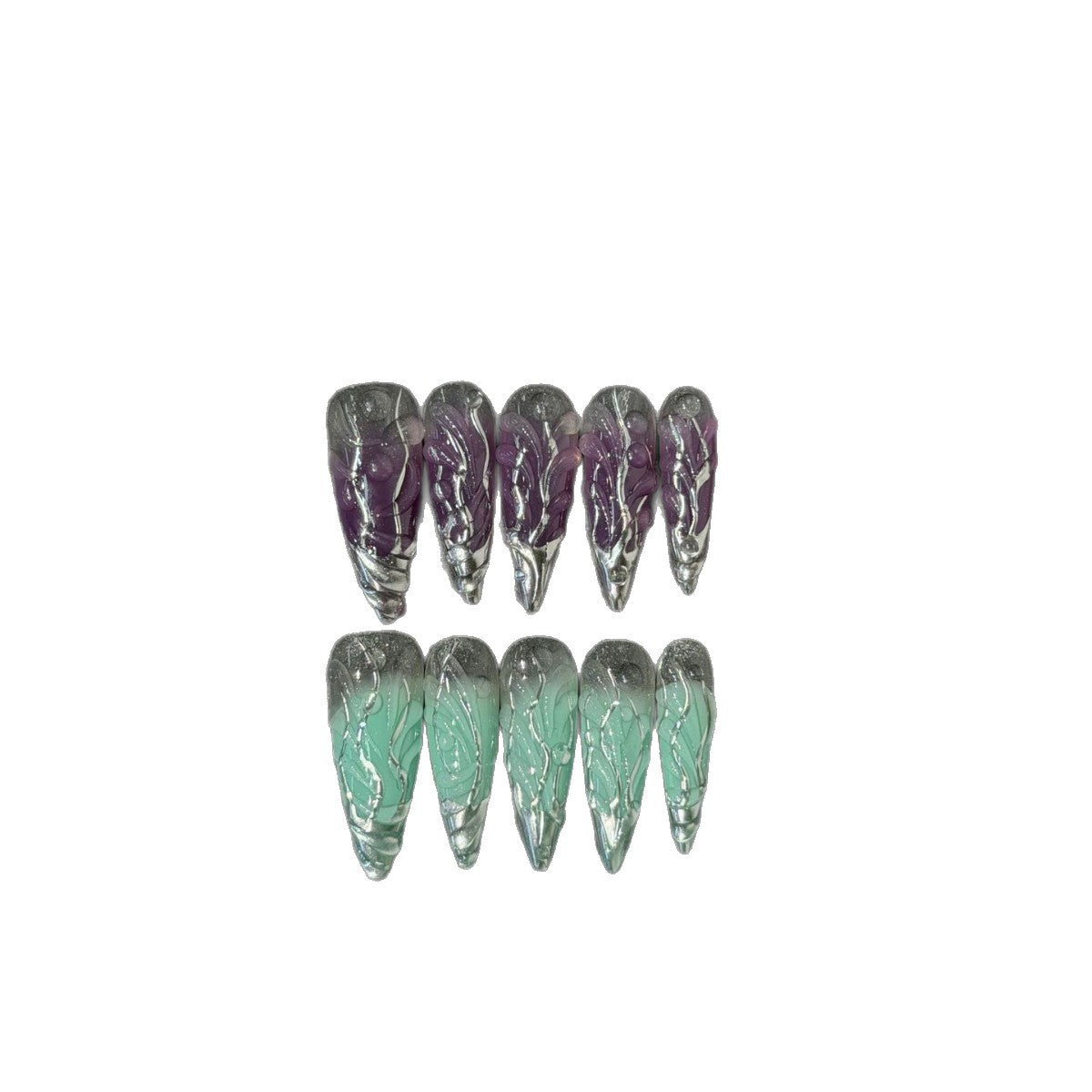365nails: "Crystal Whisper" – 3D Chrome & Gradient Handmade Stiletto Nails